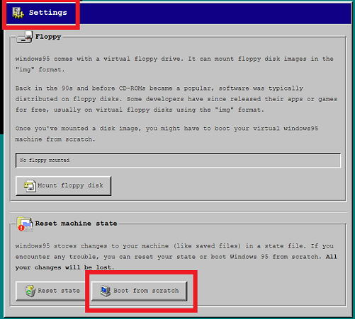 Windows95でboot from scratch で初期化する